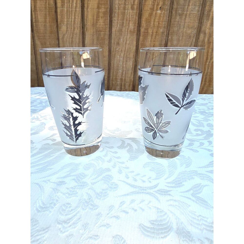vintage MCM Libbey Silver Leaf Juice Glasses Tumblers